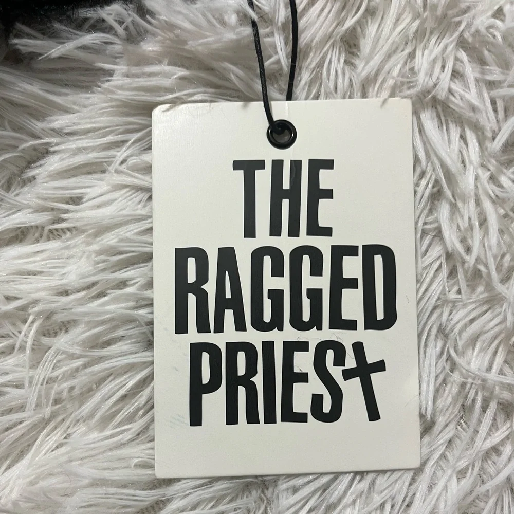 THE RAGGED PRIEST Bug Fuzzy Eyelash Ribbed Knit Halter Crop Top Zip Up Black S - Picture 11 of 12